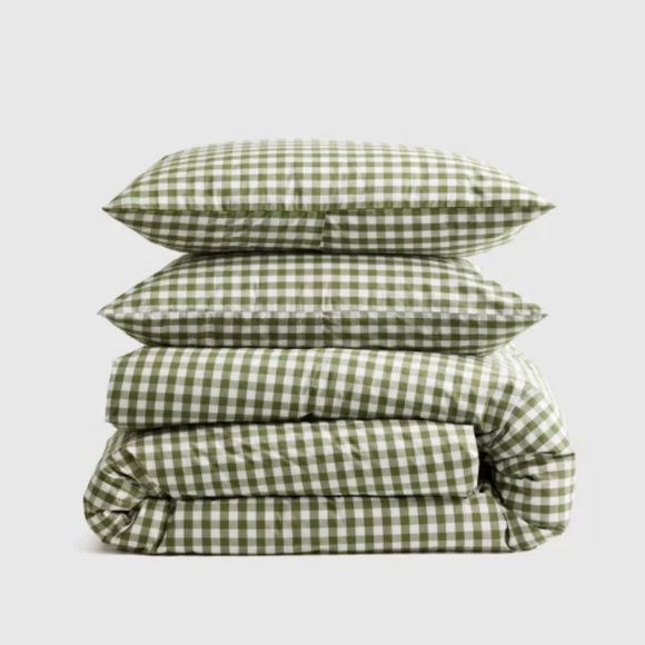Quince Organic Green and White Checkered Duvet Cover - Picture 5 of 6